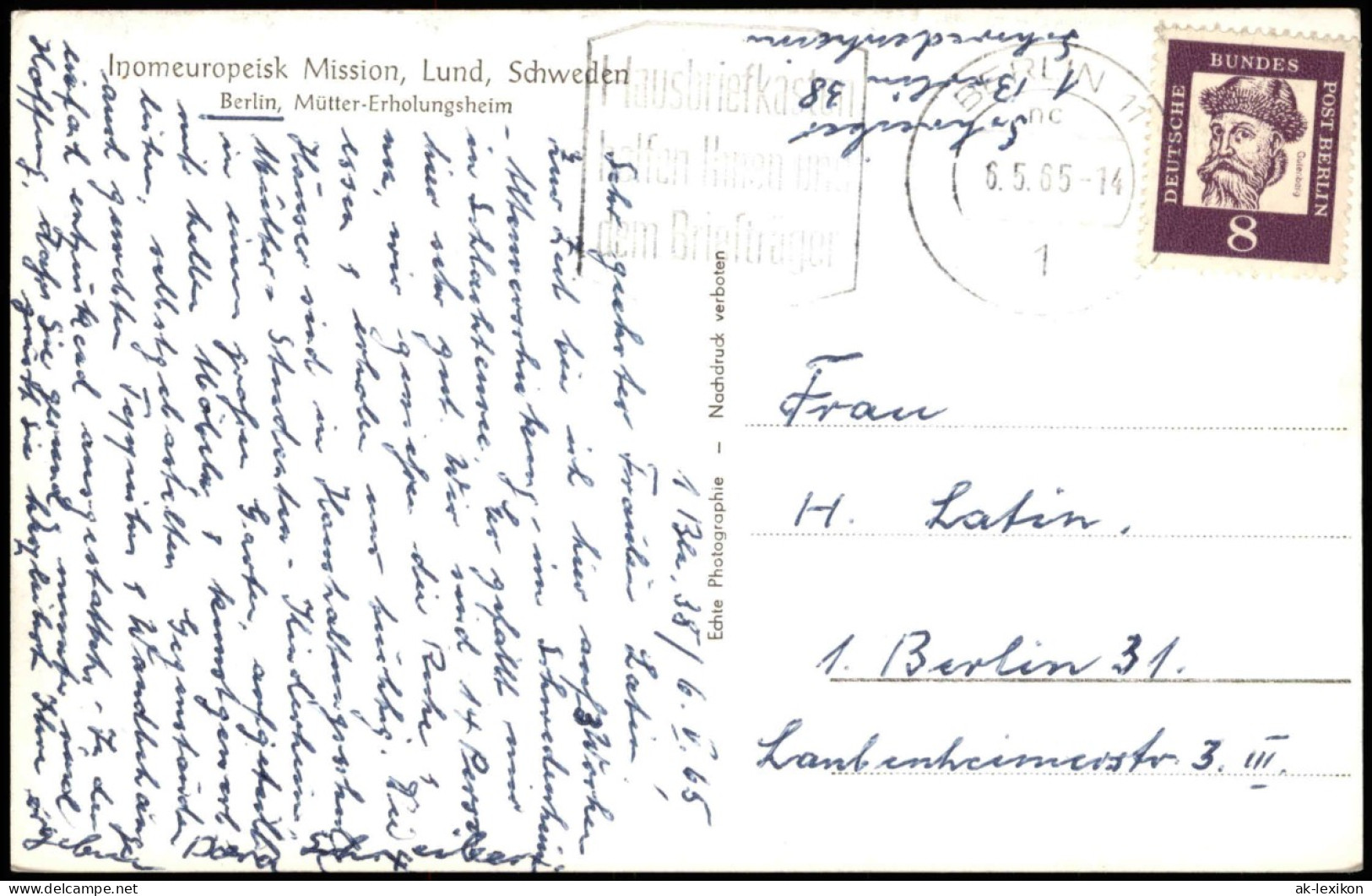 Berlin Inomeuropeisk Mission, Lund, Schweden Mütter-Erholungsheim 1965 - Other & Unclassified