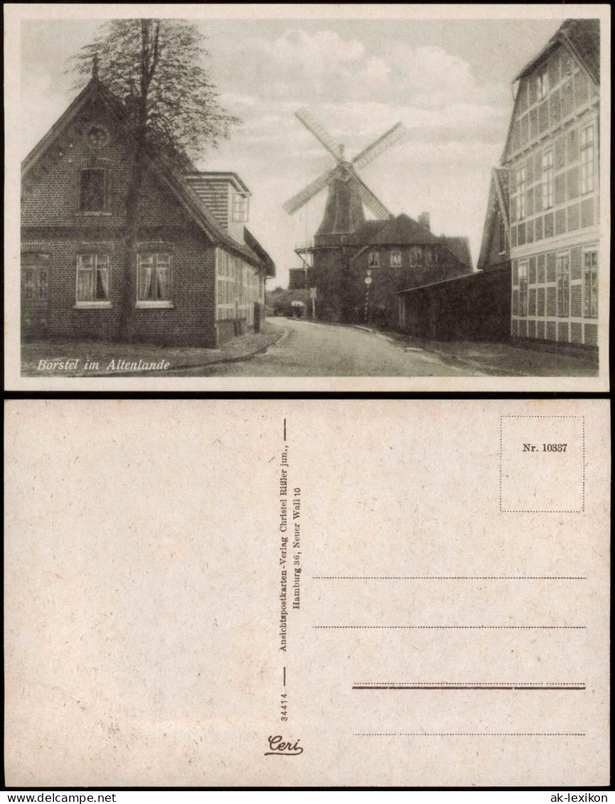 Ansichtskarte Borstel-Jork Straßenpartie, Windmühle 1940 - Other & Unclassified