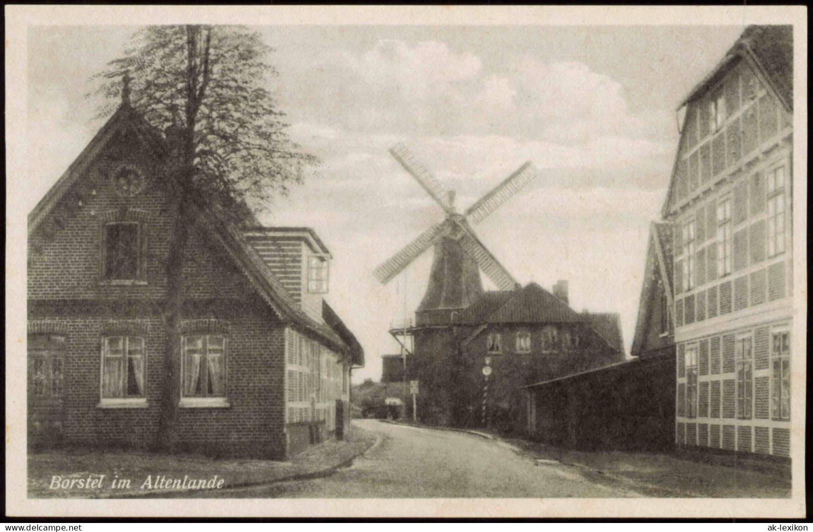 Ansichtskarte Borstel-Jork Straßenpartie, Windmühle 1940 - Other & Unclassified