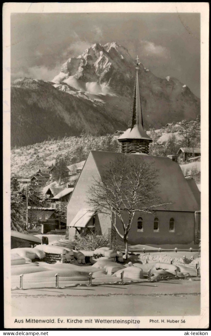 Mittenwald Panorama-Ansicht, Ev. Kirche Mit Wettersteinspitze 1952 - Mittenwald