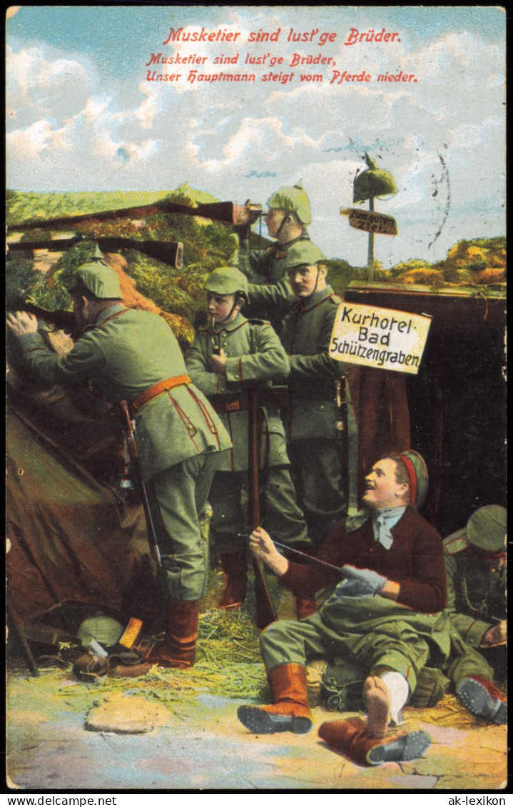 Ansichtskarte  1. WK Musketier Sind Lust' Ge Brüder 1915   Feldpoststempel - Guerra 1914-18