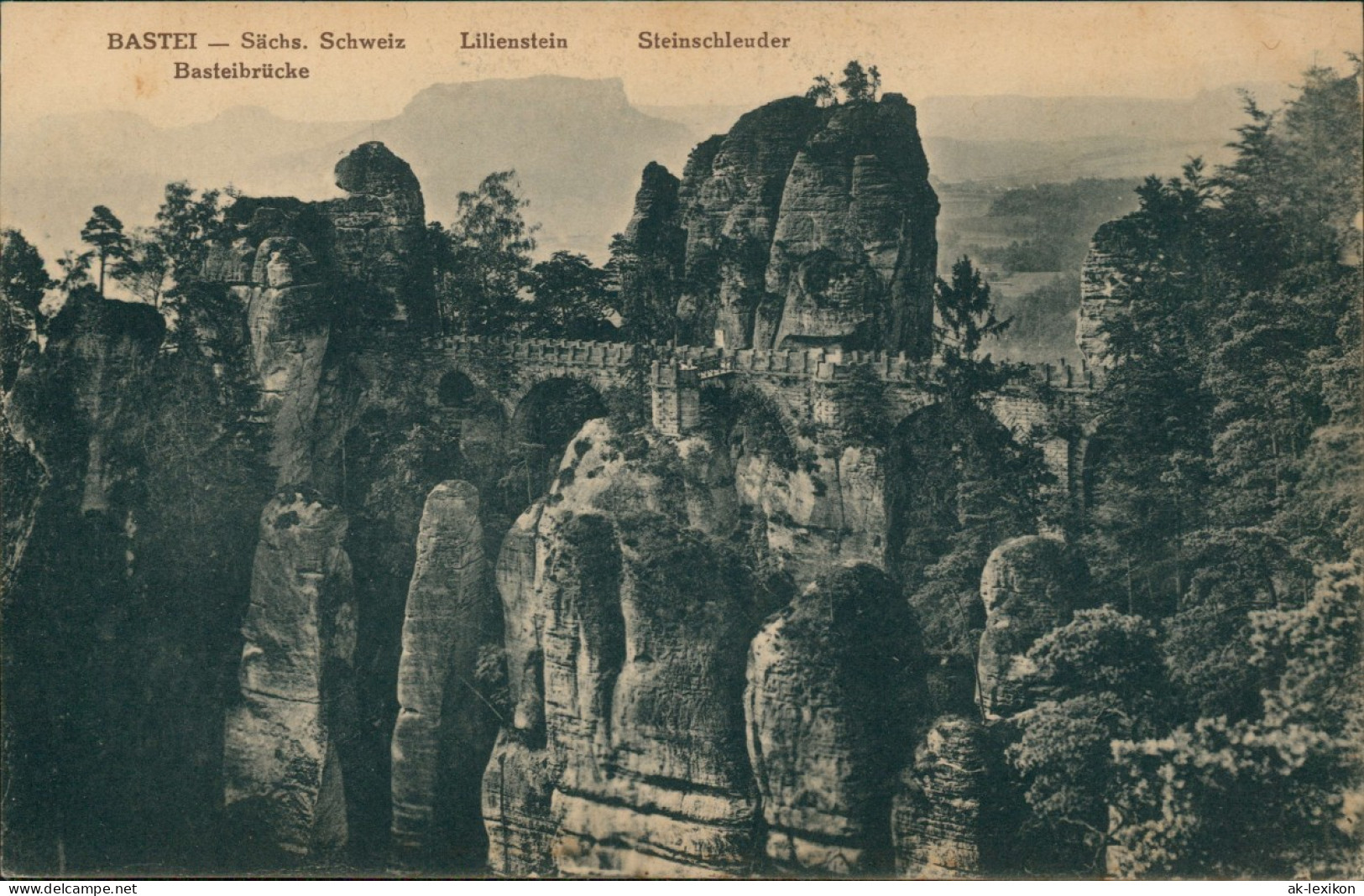 Rathen Basteifelsen (Sächsische Schweiz)  Lilienstein Steinschleuder 1910 - Rathen