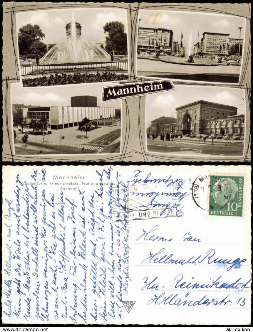 Ansichtskarte Mannheim Wasserturm, Friedrichsplatz, Bahnhof 1958 - Mannheim