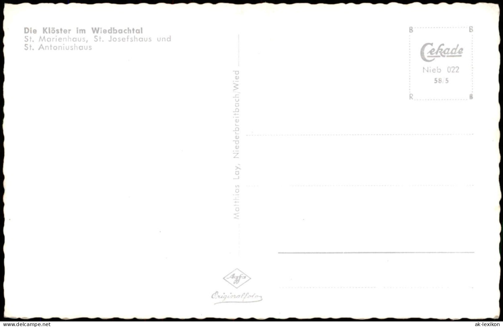 Die Klöster Im Wiedbachtal St. Marienhaus, St. Josefshaus Antoniushaus 1958 - Altri & Non Classificati