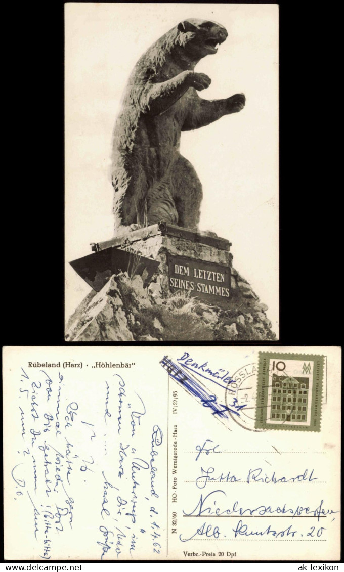 Ansichtskarte Rübeland Bärendenkmal (Rübeland) Höhlenbär Bär 1962 - Andere & Zonder Classificatie