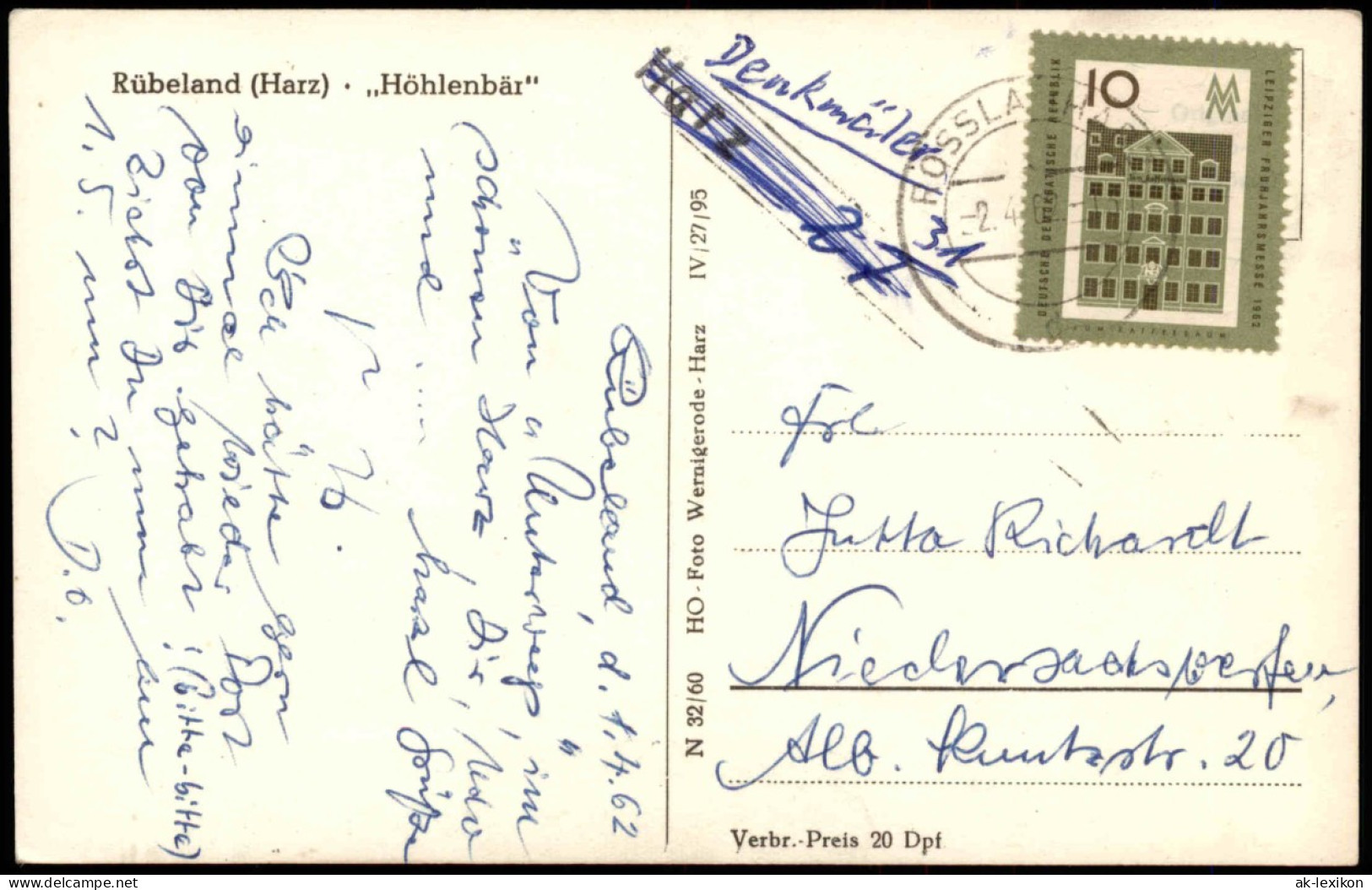 Ansichtskarte Rübeland Bärendenkmal (Rübeland) Höhlenbär Bär 1962 - Other & Unclassified