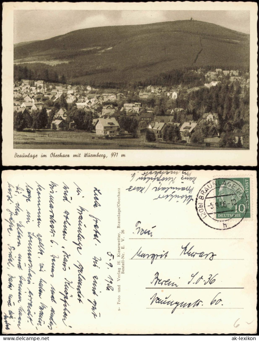 Ansichtskarte Braunlage Panorama Teilansicht Mit Wurmberg 1956 - Braunlage