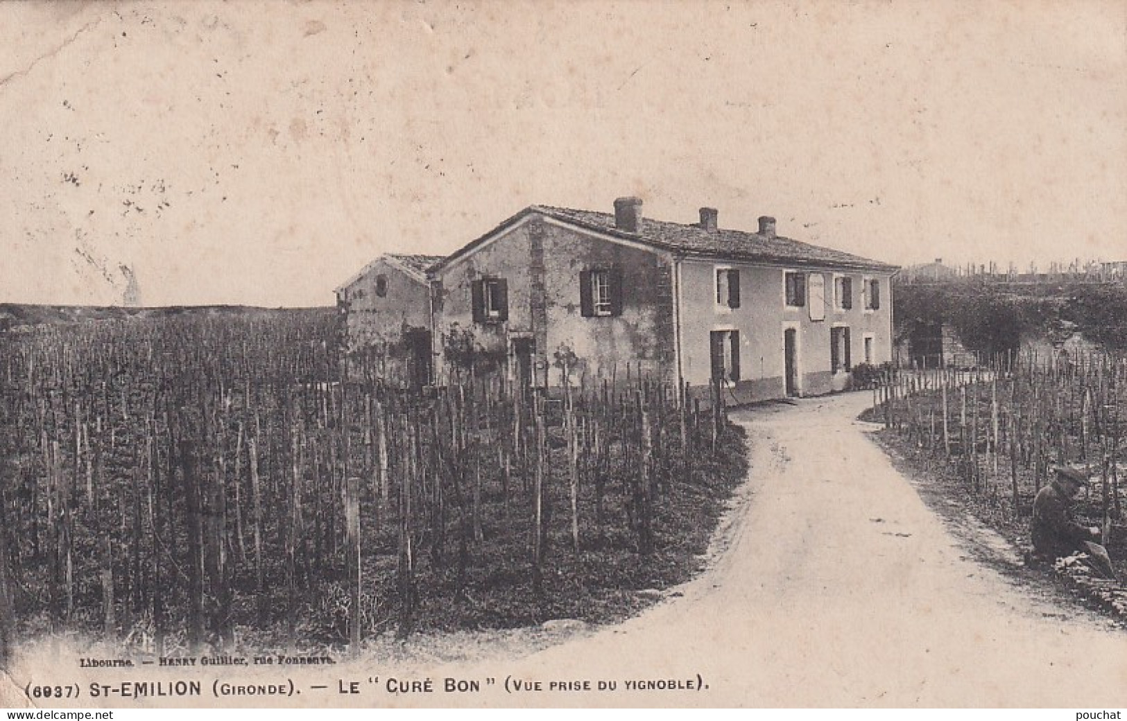 EP 30-(33) ST EMILION - LE " CURE BON " ( VUE PRISE DU VIGNOBLE ) - TAMPON PUB. CHAUSSURES DELBOS & MABILLE , LIBOURNE - Saint-Emilion