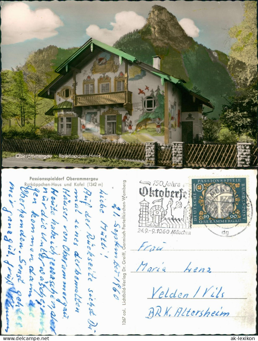 Ansichtskarte Oberammergau Rotkäppchen-Haus Mit Kofel Color Fotokarte 1959 - Oberammergau