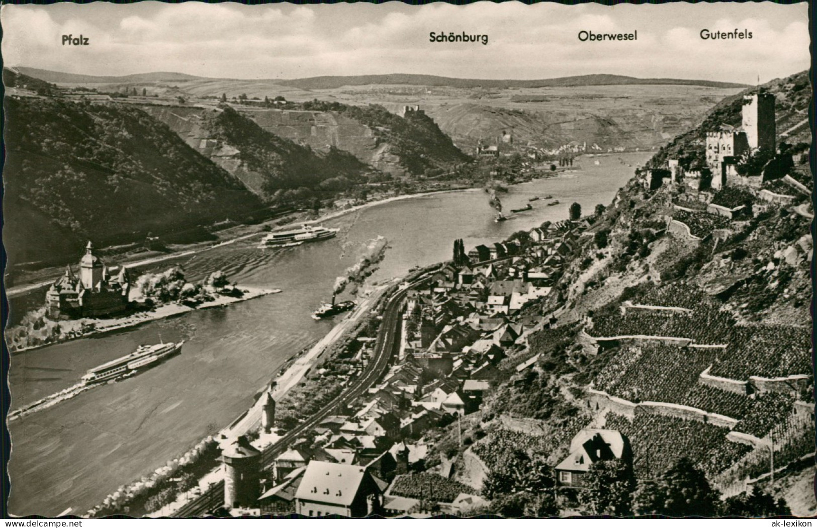 Ansichtskarte Kaub Panorama-Ansicht Mit Dem Fluss Rhein 1960 - Kaub