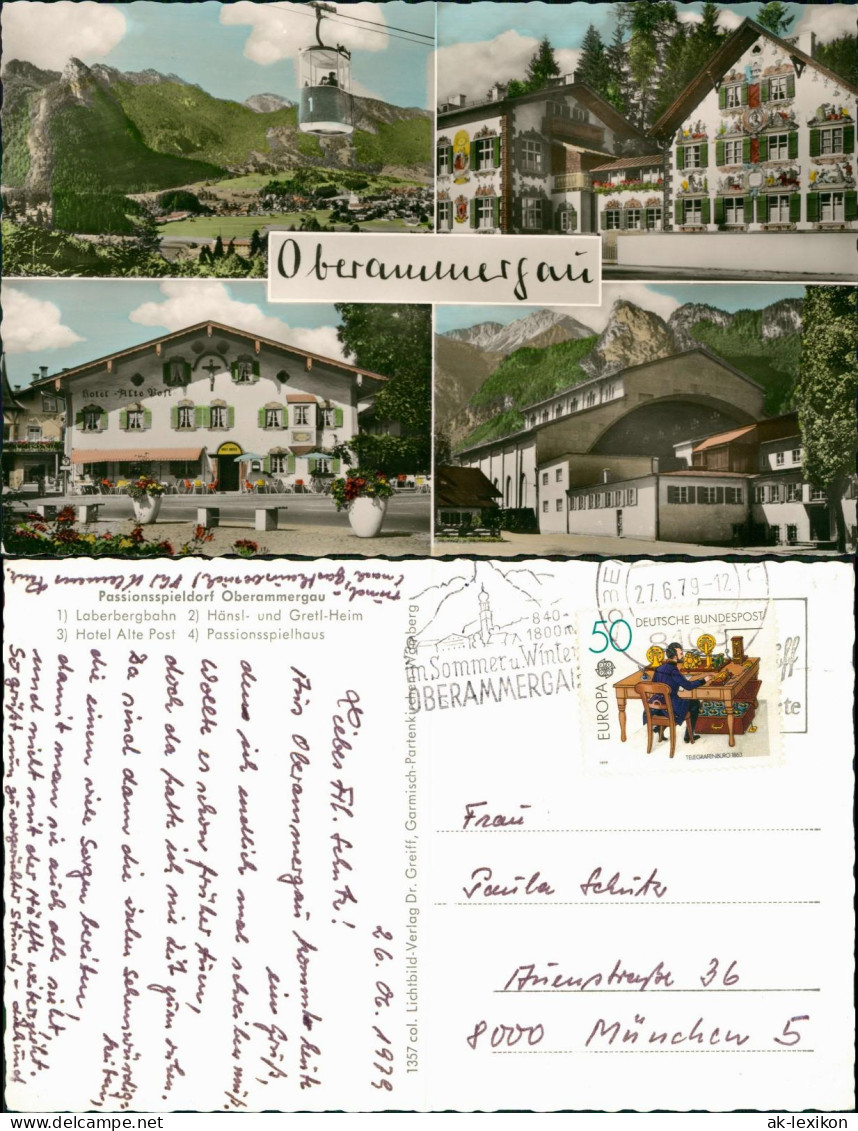 Ansichtskarte Oberammergau Seilbahn, Bemalte Häuser 4 Bild Colorfoto AK 1979 - Oberammergau