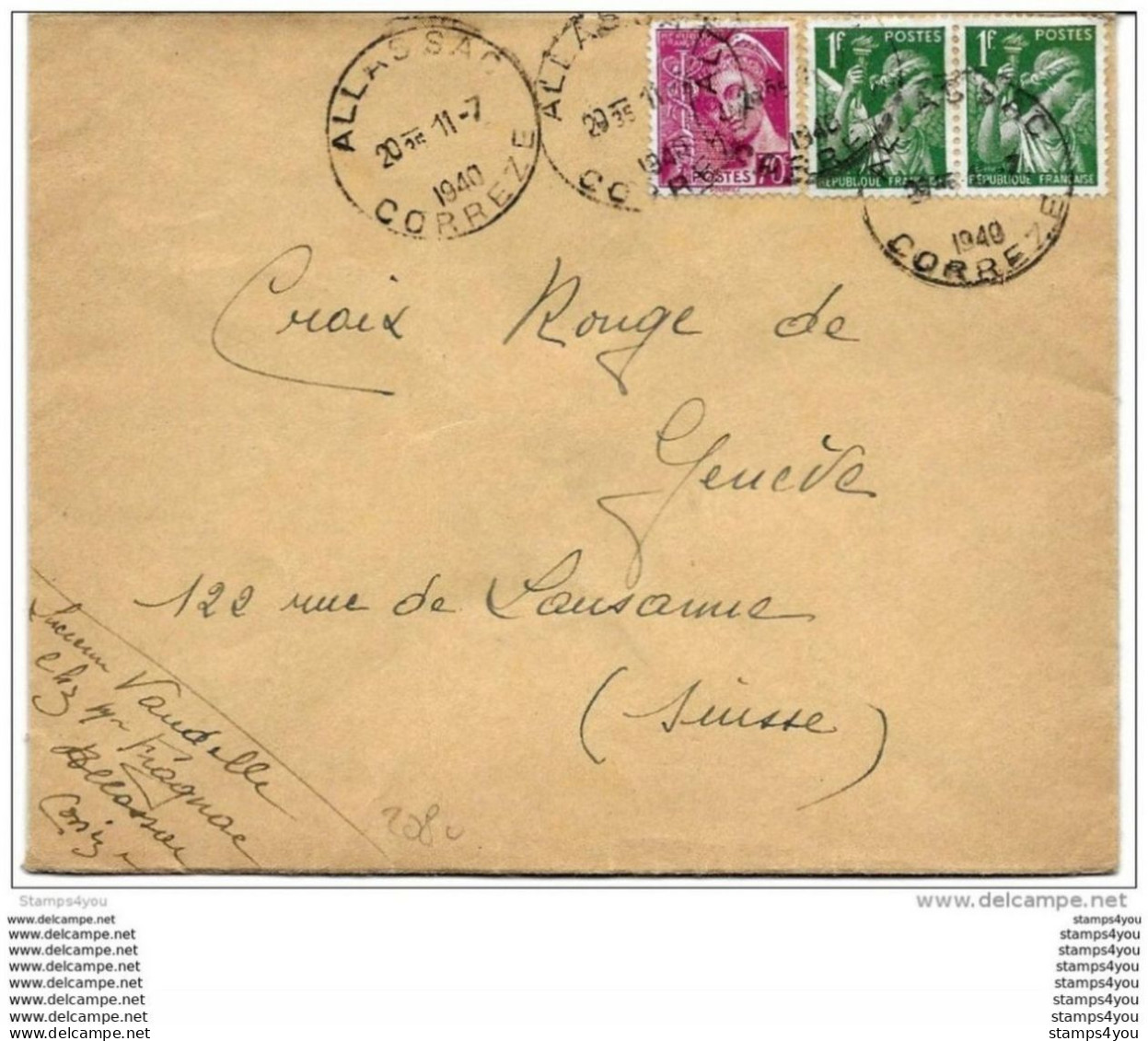 72 - 75 - Lettre Envoyée De Allassac - Corrèze  à La Croix Rouge Genève -  1940 - 2. Weltkrieg 1939-1945