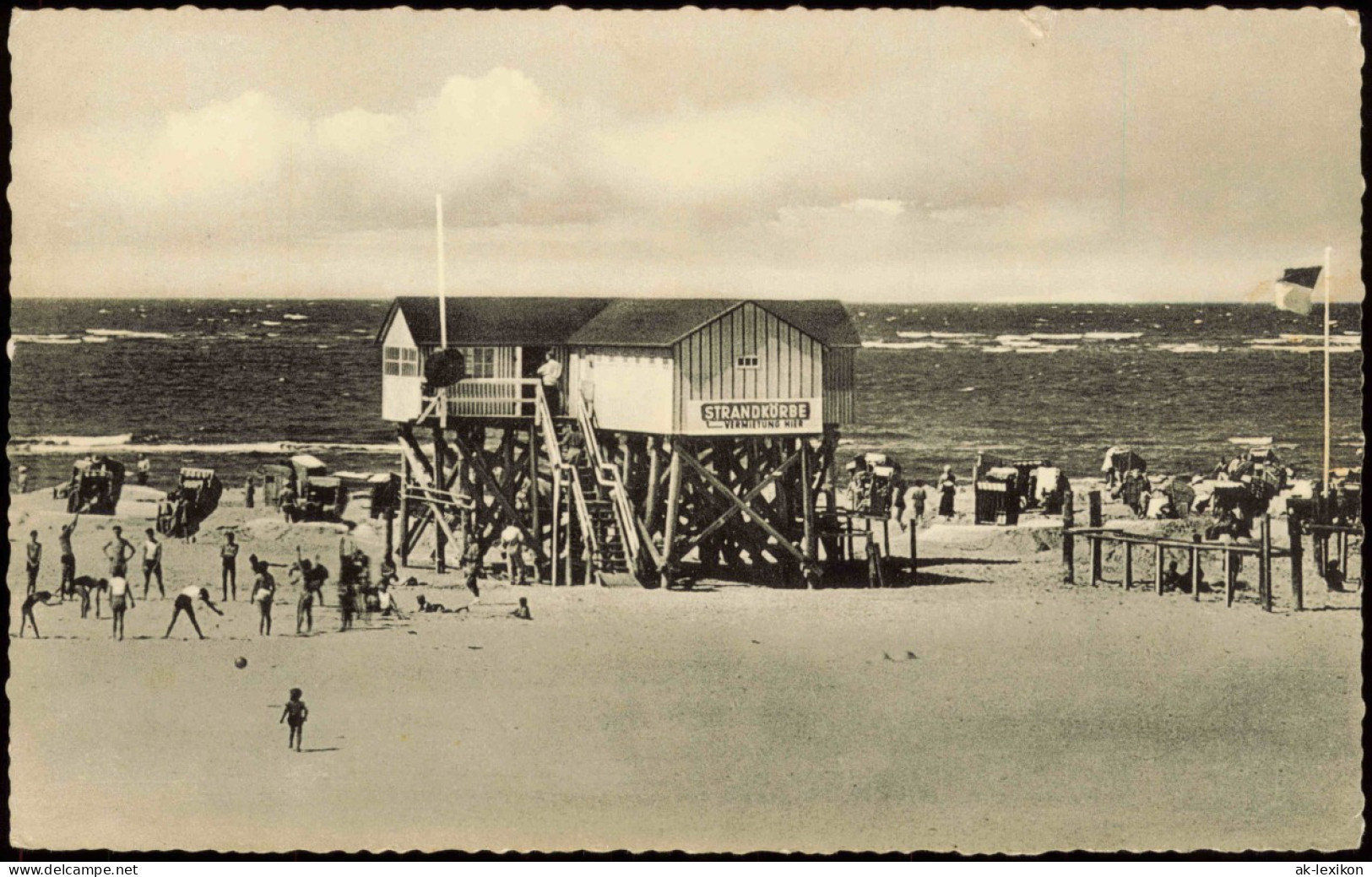 Ansichtskarte St. Peter-Ording Strandkörbe, Strand, Hochstand 1956 - Other & Unclassified