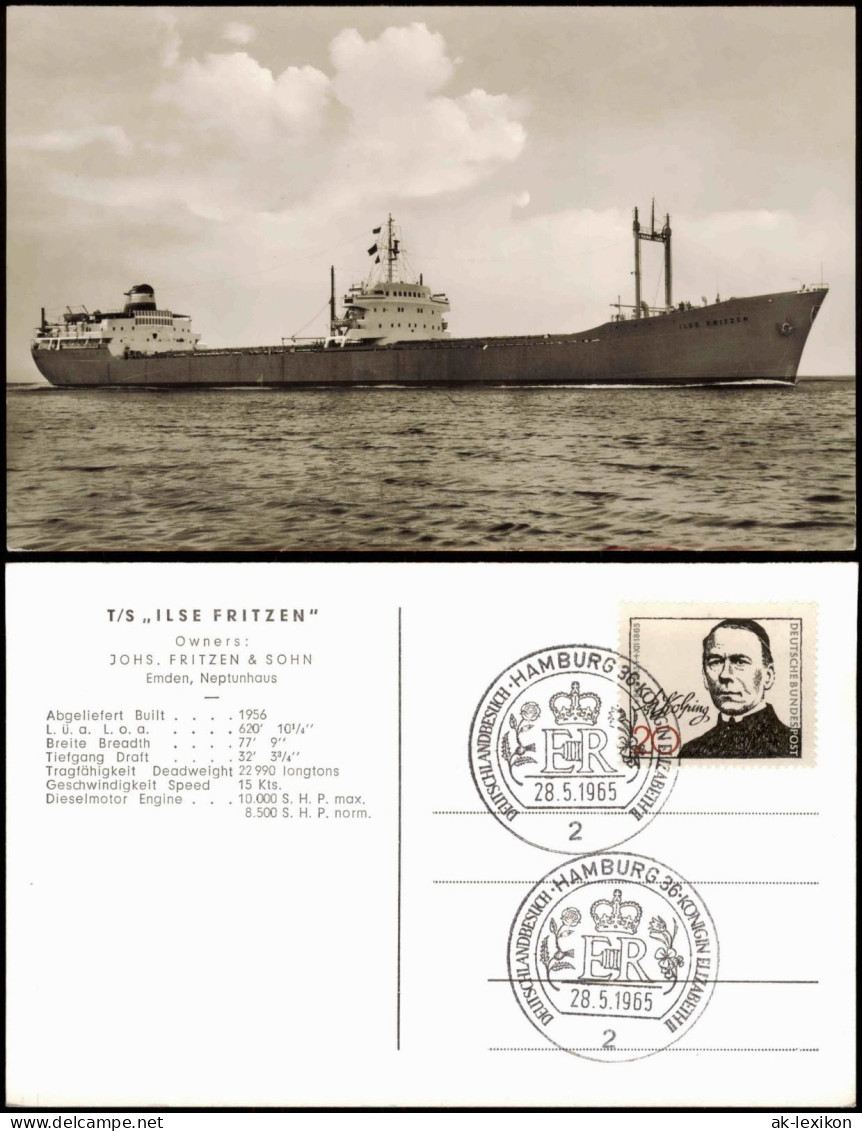 Ansichtskarte  T/S, ILSE FRITZEN" Schiff 1965  Sonderstempel Hamburg Queen - Altri & Non Classificati