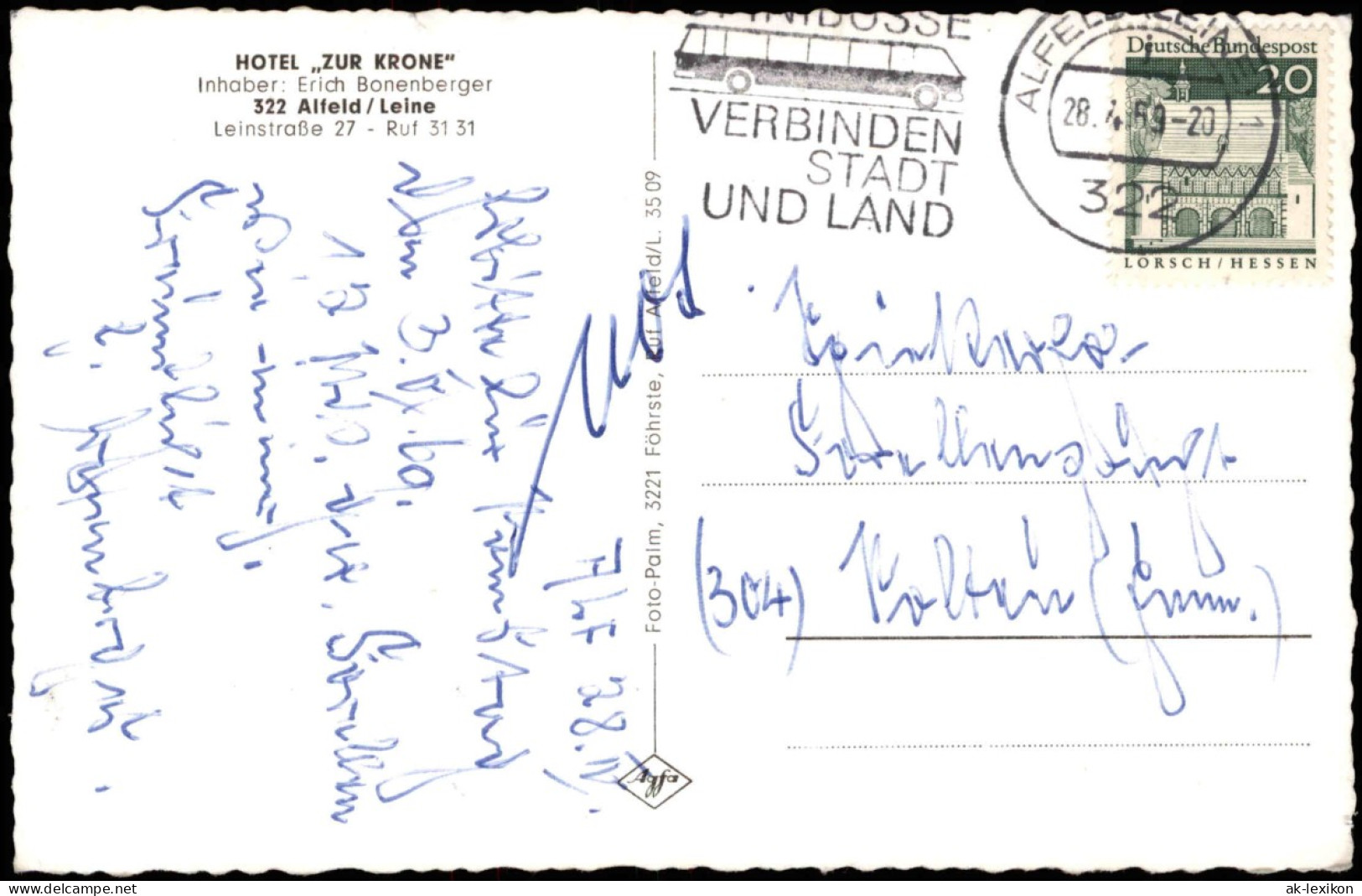 Ansichtskarte Alfeld (Leine) Hotel Zur Krone - MB Leinstraße 27 1969 - Alfeld