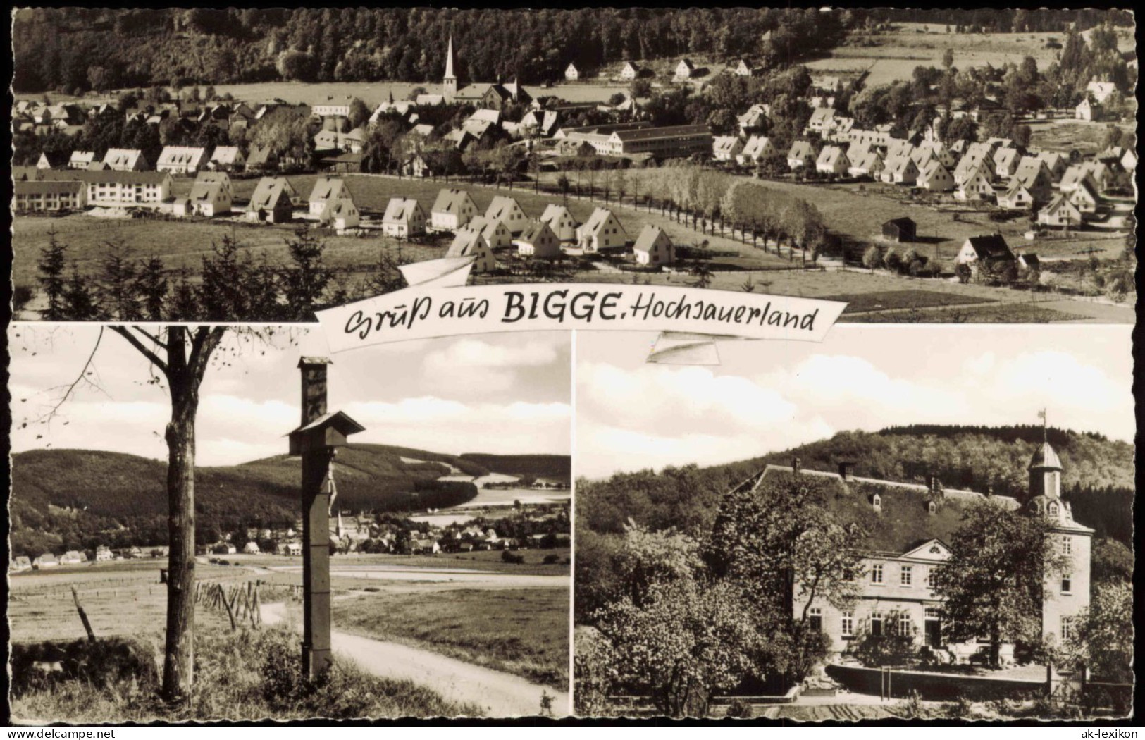 Ansichtskarte Bigge (Sauerland)-Olsberg 3 Bild: Straßen, Schloß, Kreuz 1956 - Andere & Zonder Classificatie