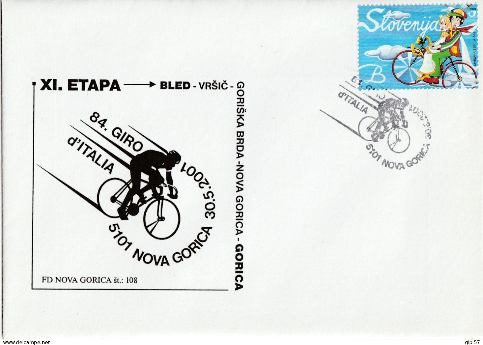 CICLISMO 84. GIRO D'ITALIA 2001 - TAPPA BLED GORIZIA. SLOVENIA. ANNULLO SPECIALE NOVA GORICA SU BUSTA DEDICATA - Cycling