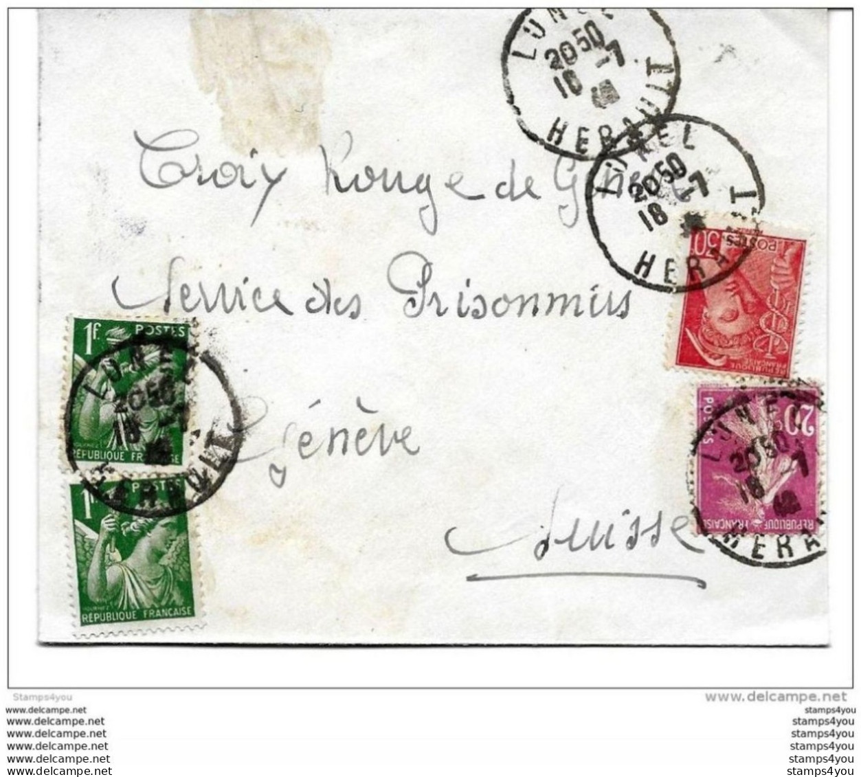 72 - 89 - Enveloppe Envoyée De Lunel / Herault 1940 à La Croix Rouge Service Des Prisonniers Genève 1940 - 2. Weltkrieg 1939-1945