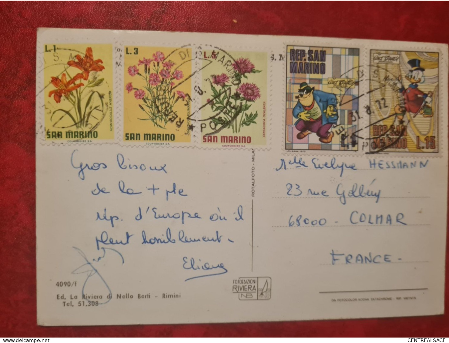 Carte SAINT MARIN TIMBRES WALT DISNEY ET FLEURS 1972 - Lettres & Documents