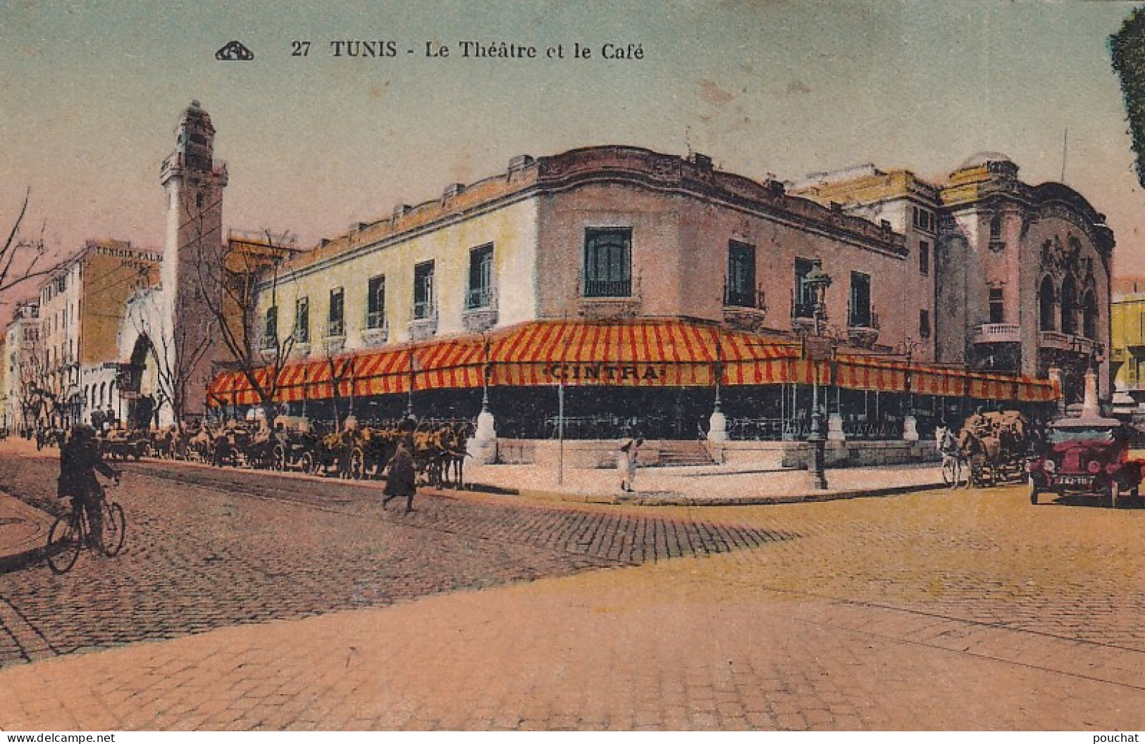FI 28- TUNIS ( TUNISIE ) -  LE THEATRE ET LE CAFE - ANIMATION - ATTELAGES - Tunesien