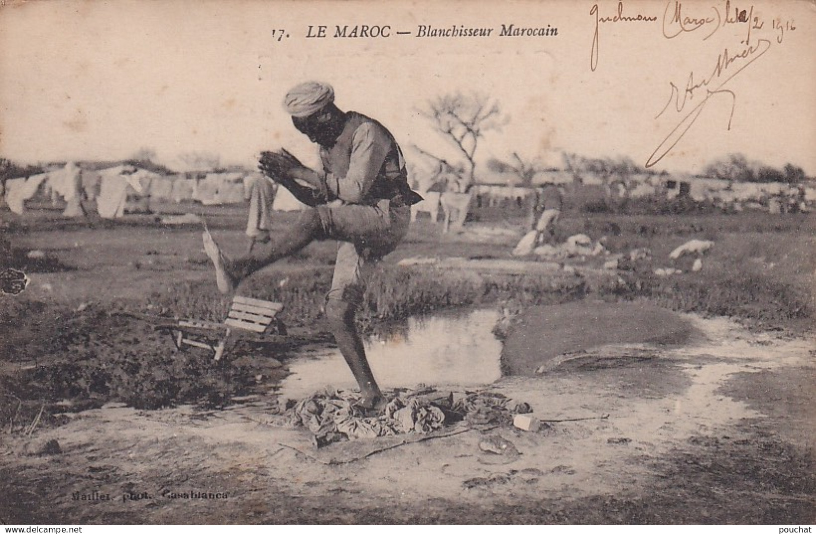 FI 29-  BLANCHISSEUR MAROCAIN - FOULAGE DU LINGE AU PIED - CORRESPONDANCE 1912 - Artigianato