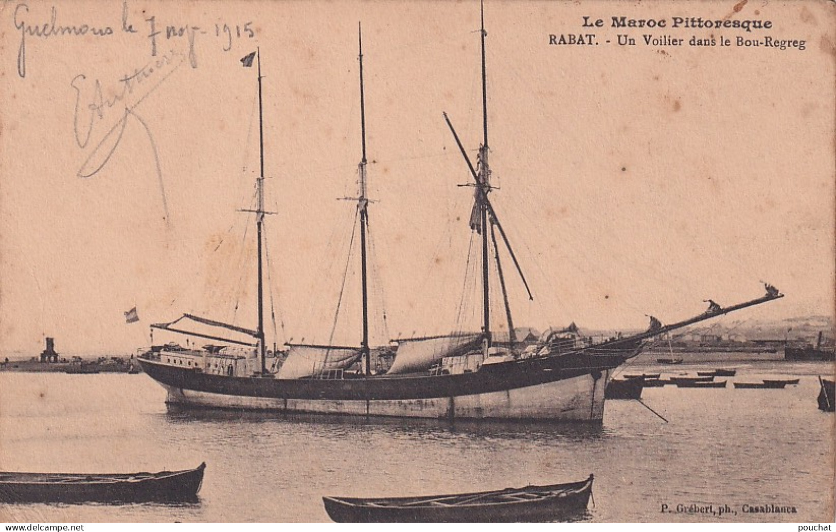 FI 29- RABAT ,  MAROC  - UN VOILIER DANS LE BOU REGREG - CORRESPONDANCE GUELMOUS 1915 - Rabat