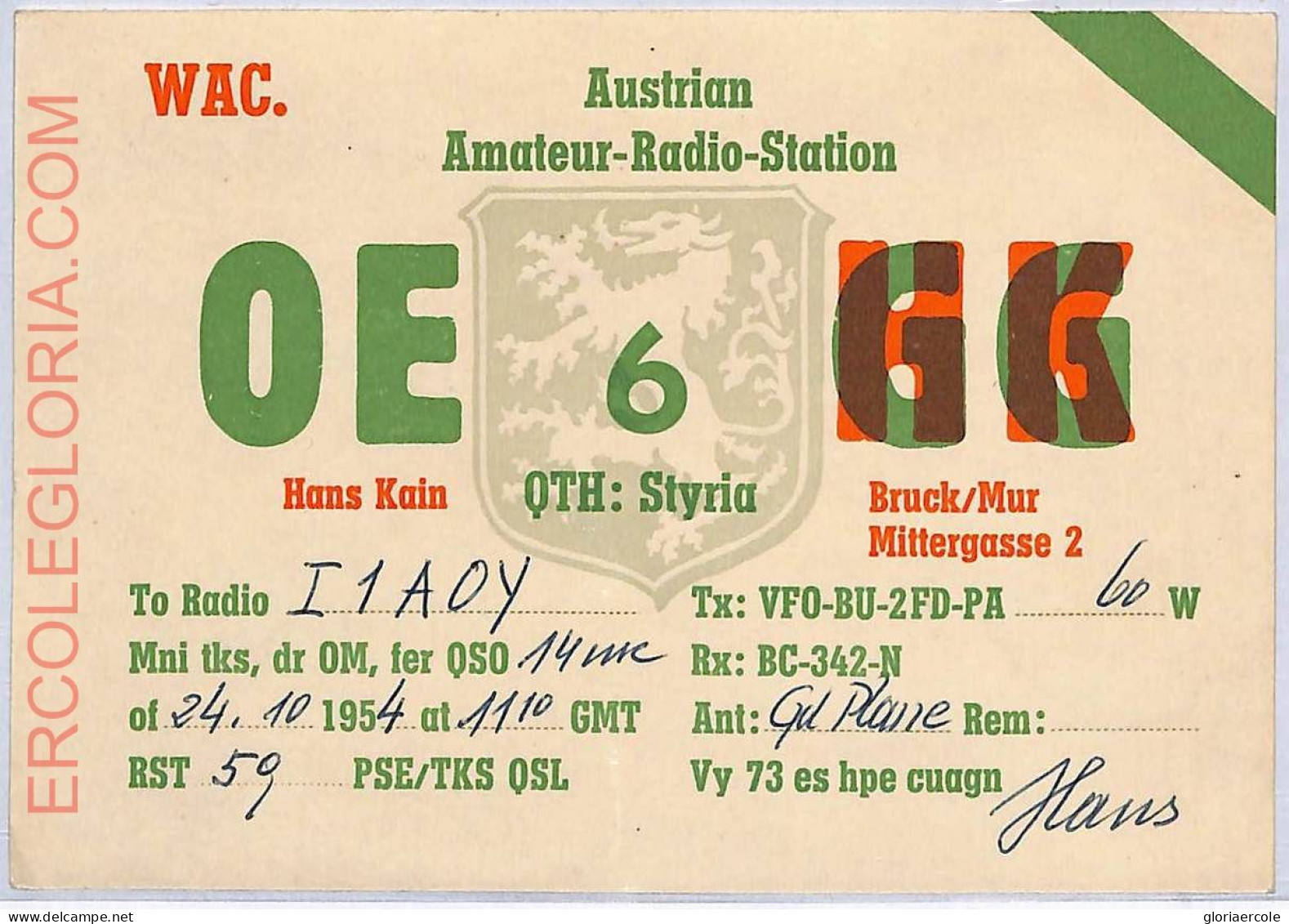 Ad8998 - AUSTRIA - RADIO FREQUENCY CARD - 1954 - Radio