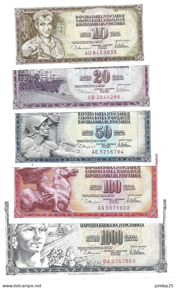 Yougoslavie Yugoslavia 10 + 20 + 50 + 100 + 1.000 Dinara 1978 UNC / NEUF - Yougoslavie