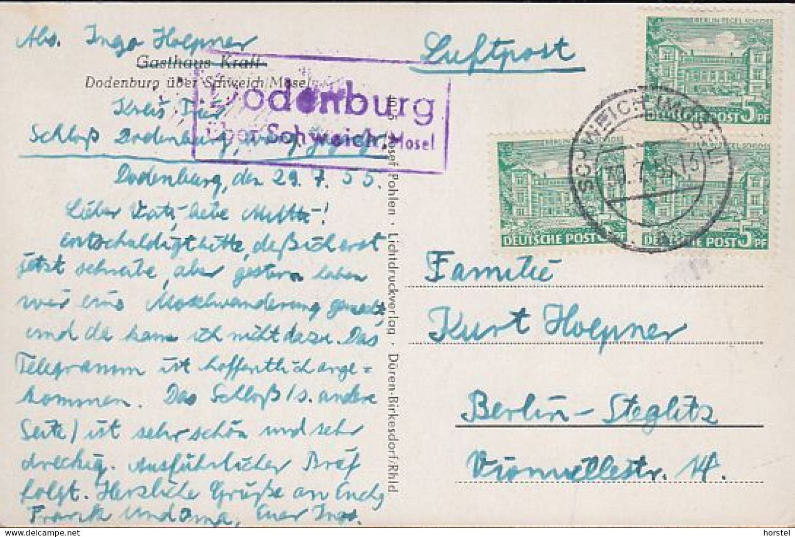 D-54518 Dodenburg - Kesselstadt Schloß - Landpoststempel über Schweich/ Mosel - 3x Nice Stamps "Alt-Berlin" - Bernkastel-Kues