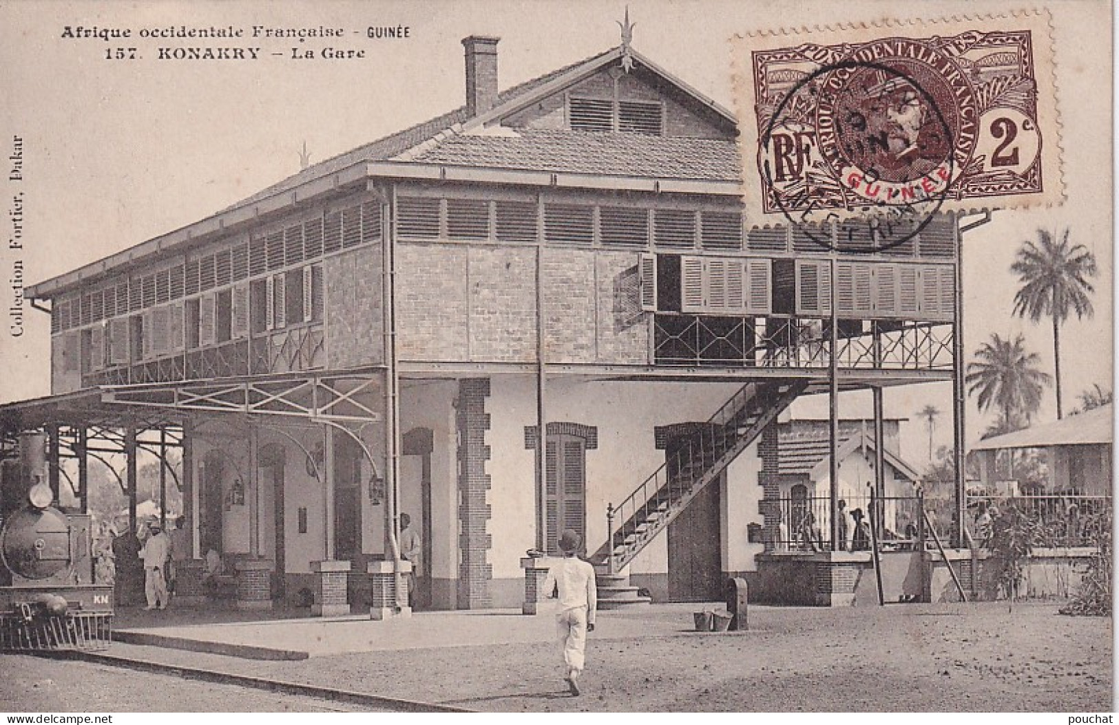 GU Nw- KONAKRY ( CONAKRY ) - GUINEE  - LA GARE  - ANIMATION - LOCOMOTIVE A QUAI - OBLITERATION 1908 - Französisch-Guinea