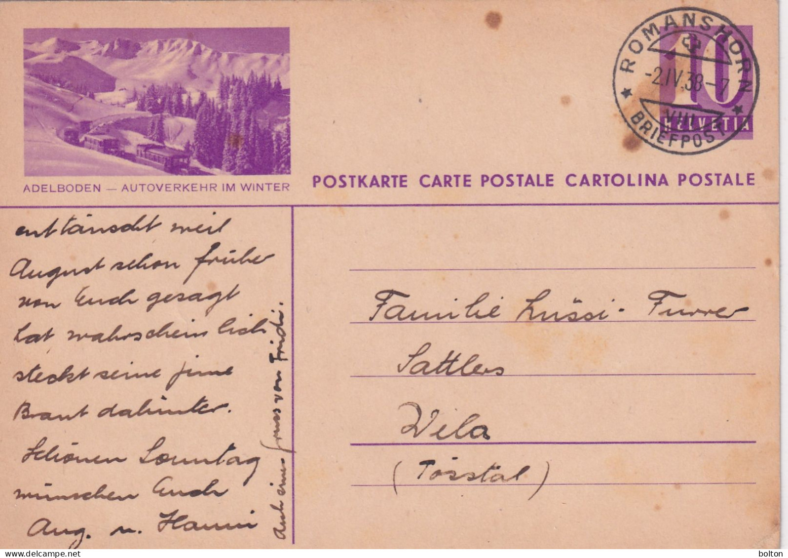 1939 Svizzera Intero Postale Figurato  AUTOBUS   ADELBODEN - AUTOVERKEHR IM WINTER - Briefe U. Dokumente