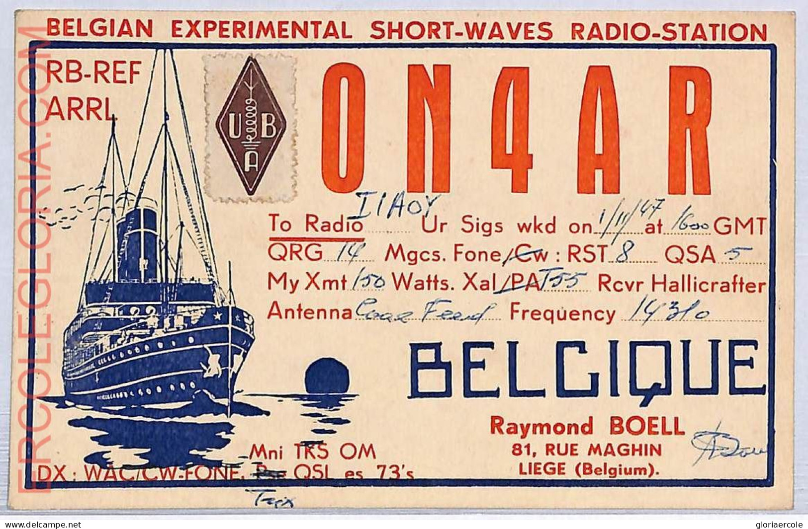 Ad9001 - BELGIUM - RADIO FREQUENCY CARD - Liege - 1947 - Radio