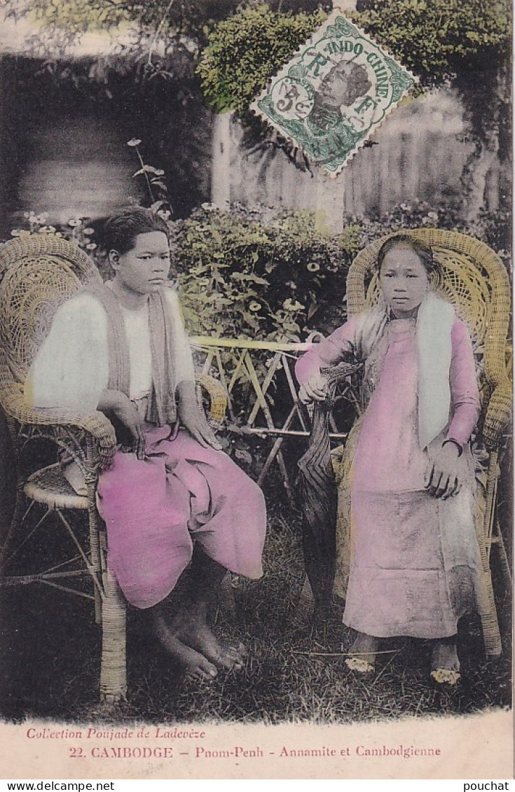 GU Nw - PNOM PENH - CAMBODGE - ANNAMITE ET CAMBODGIENNE - CARTE COLORISEE  - Camboya