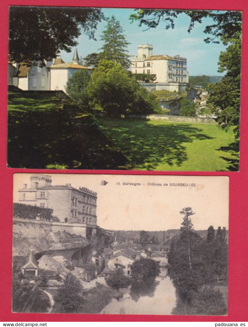 AD188 24  DORDOGNE BOURDEILLES  LE CHATEAU 1918 ET 1987 2 CARTES POSTALES  - - Autres & Non Classés