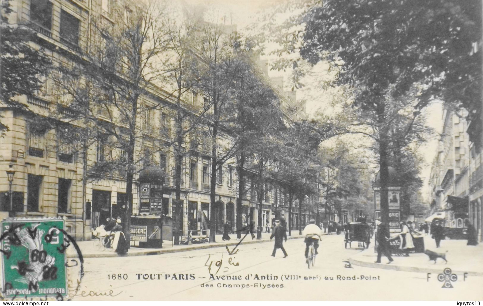 CPA. [75] > TOUT PARIS > N° 1680 - L'Av. Dantin Au Rond-Point Des Champs-Elysées (VIIIe Arrt.) - 1909 - Coll. F. Fleury - Distrito: 08