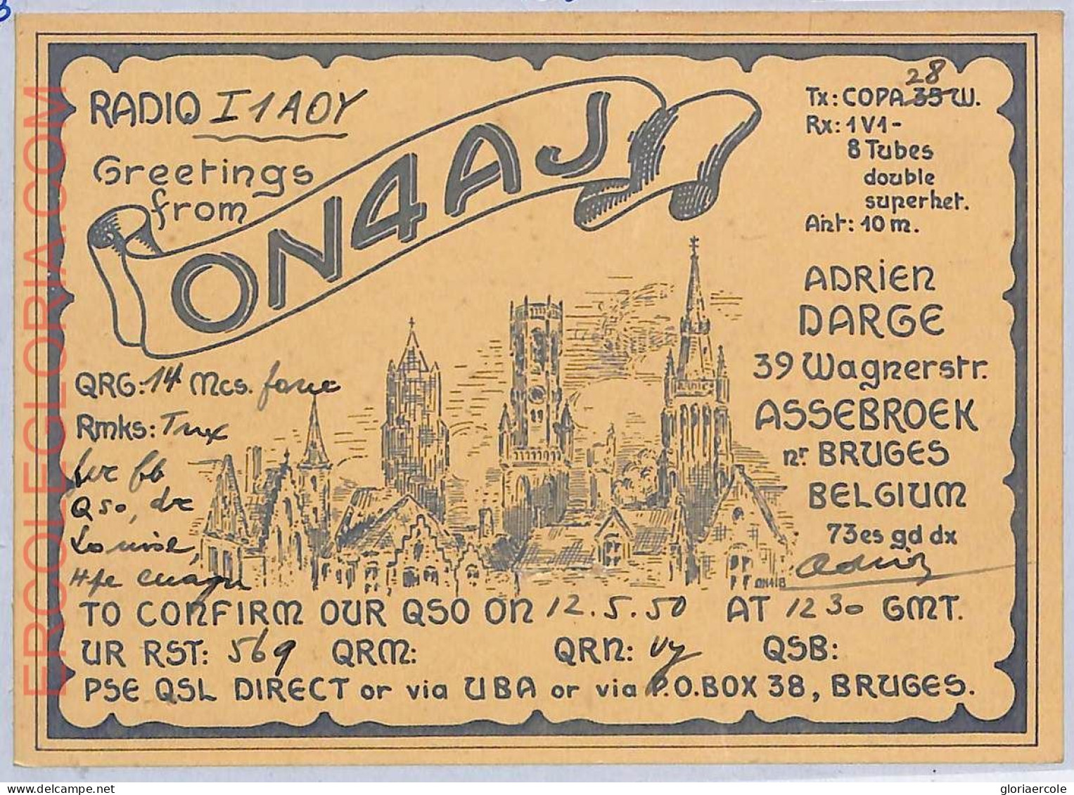 Ad9004 - BELGIUM - RADIO FREQUENCY CARD - Bruges - 1950 - Radio