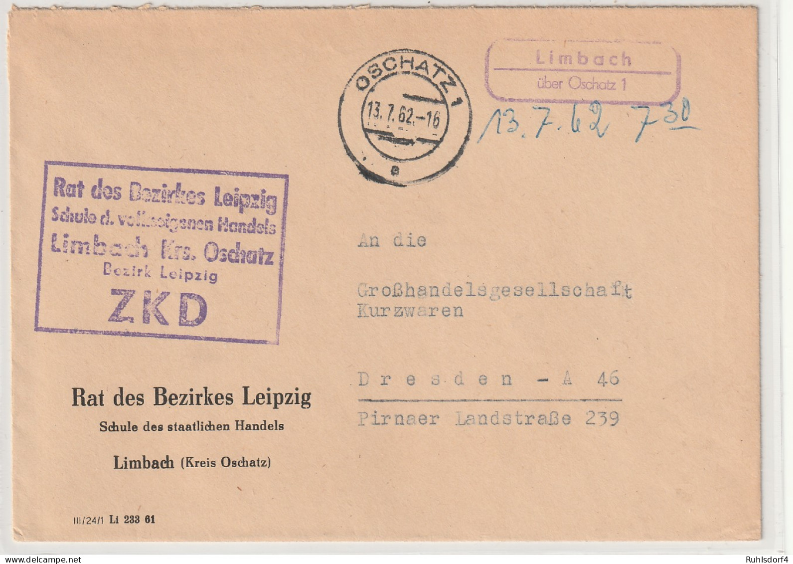 ZKD-Brief über Postnebenstelle Limbach - Other & Unclassified