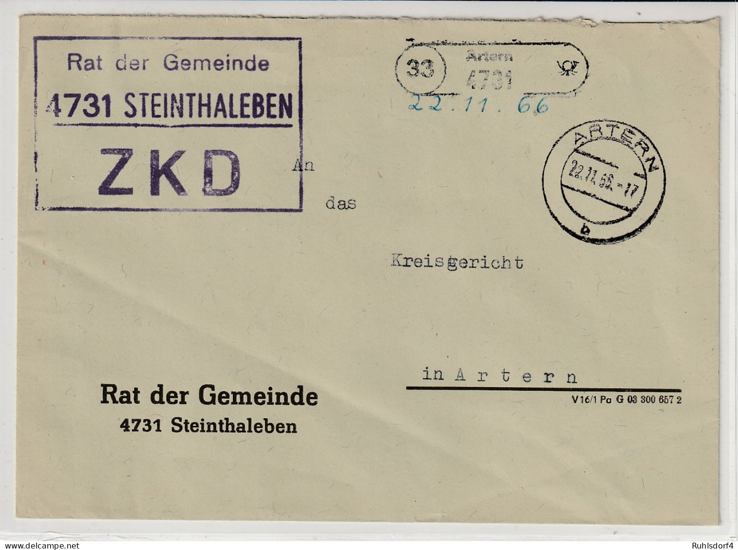 ZKD-Brief über Postnebenstelle Steinthaleben - Otros & Sin Clasificación