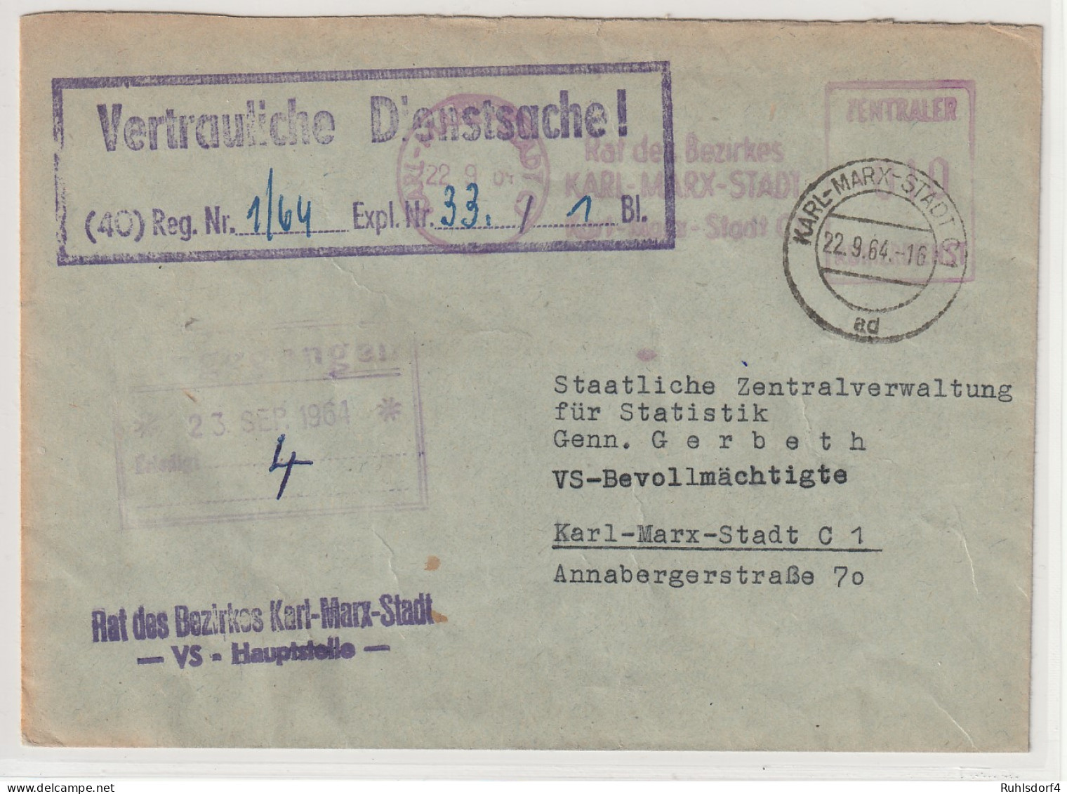 ZKD-Brief "Vertrauliche Dienstsache"-Rahmenstempel - Other & Unclassified