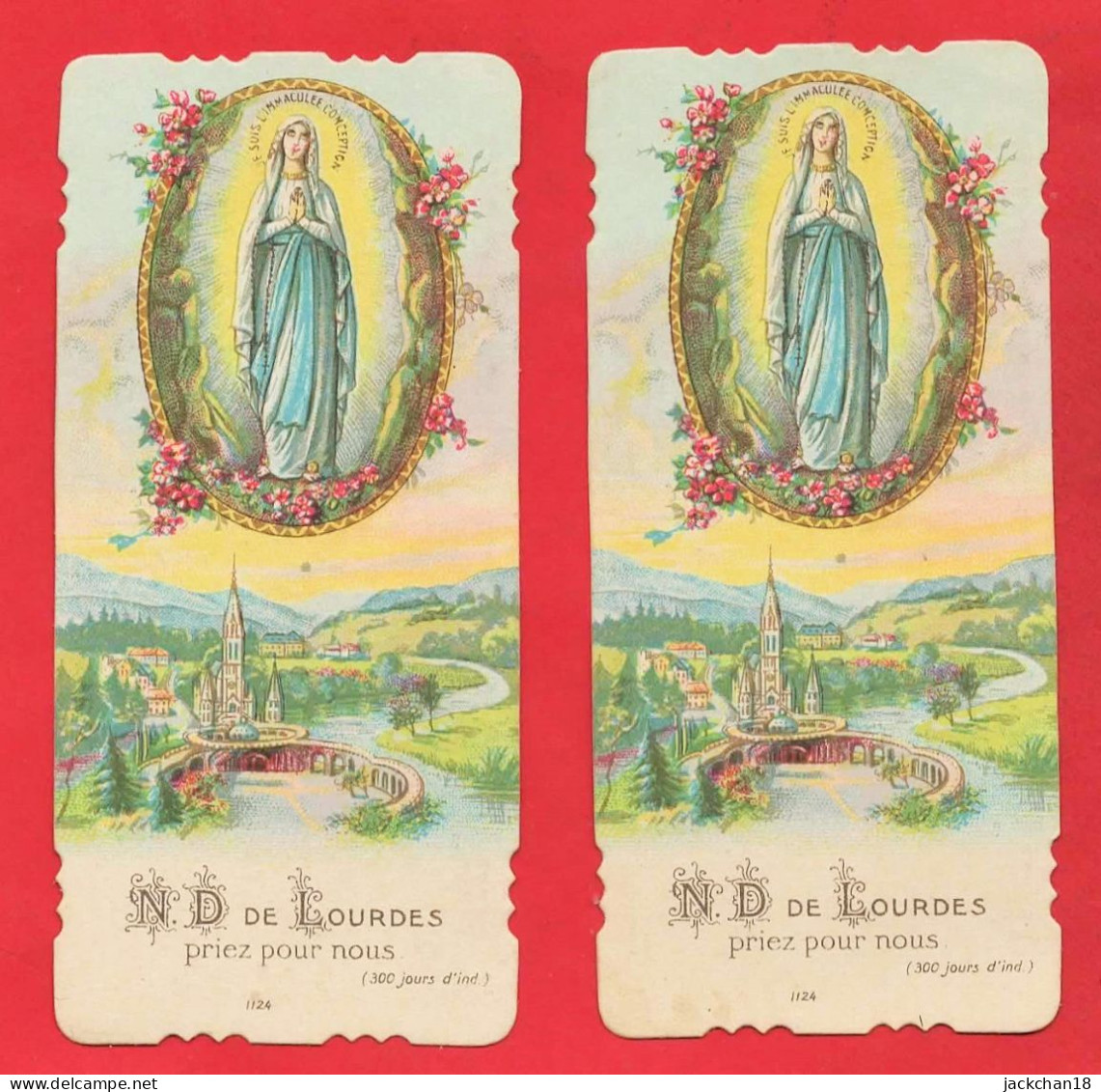 -- NOTRE DAME DE LOURDES PRIEZ POUR NOUS / INVOCATIONS AU DOS / LOT DE 2 IMAGES -- - Images Religieuses