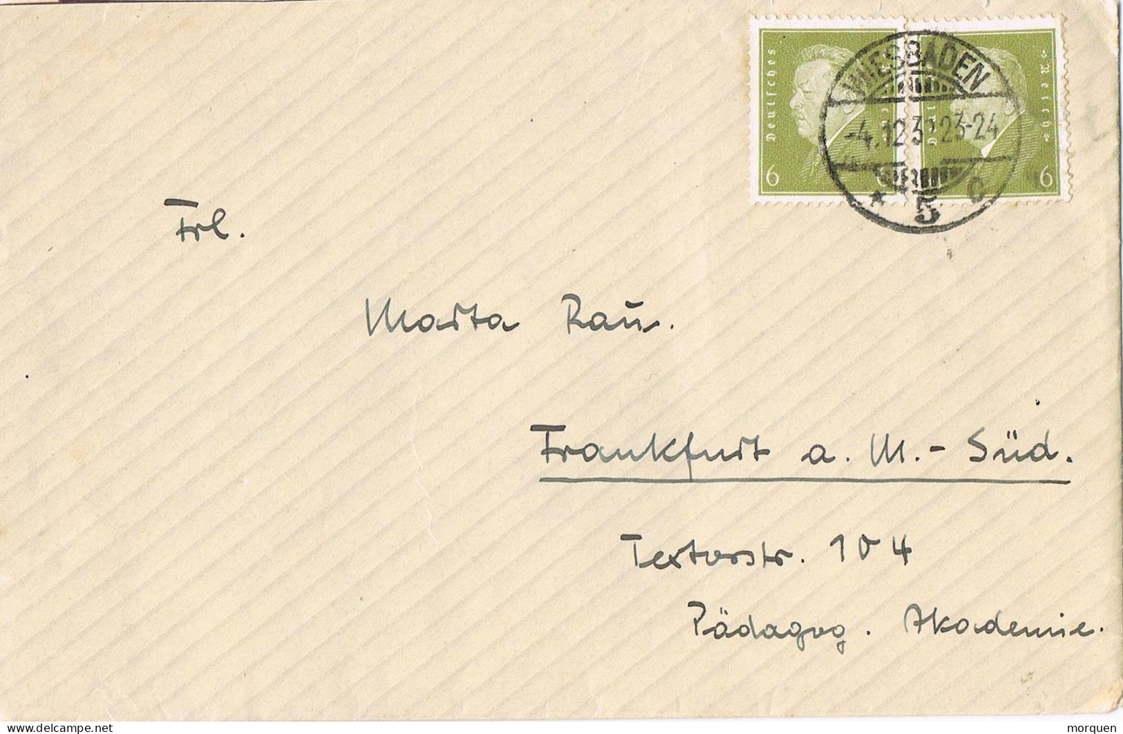 53957. Carta WIESBADEN (Alemania Rep. Weimar) 1932 To Frankfurt - Storia Postale
