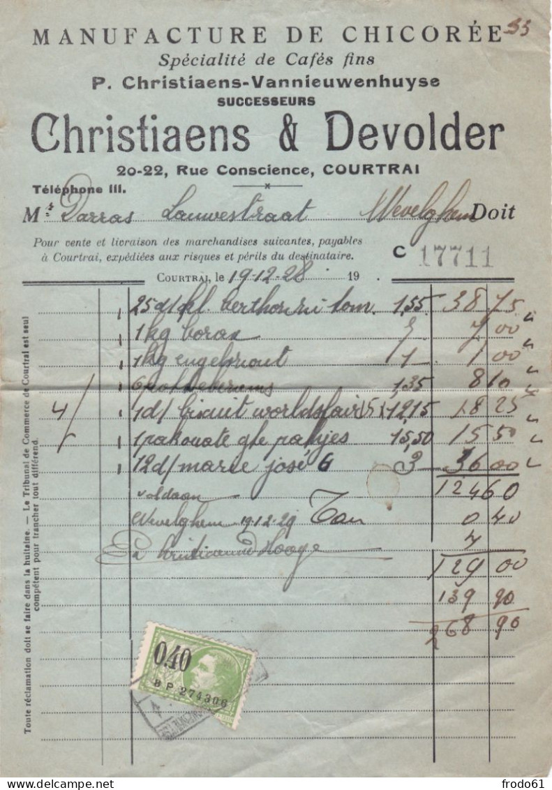 MANUFACTURE DE CHICOREE P. CHRISTIAENS-VANNIEUWENHUYSE, SUCCESEURS CHRISTIAENS & DEVOLDER, KORTRIJK COURTRAI 1928 - 1900 – 1949