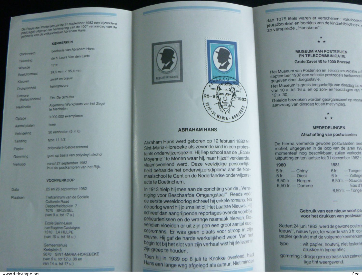 1982 2064 PF NL. HEEL MOOI ! Zegel Met Eerste Dag Stempel : HANS - Post Office Leaflets