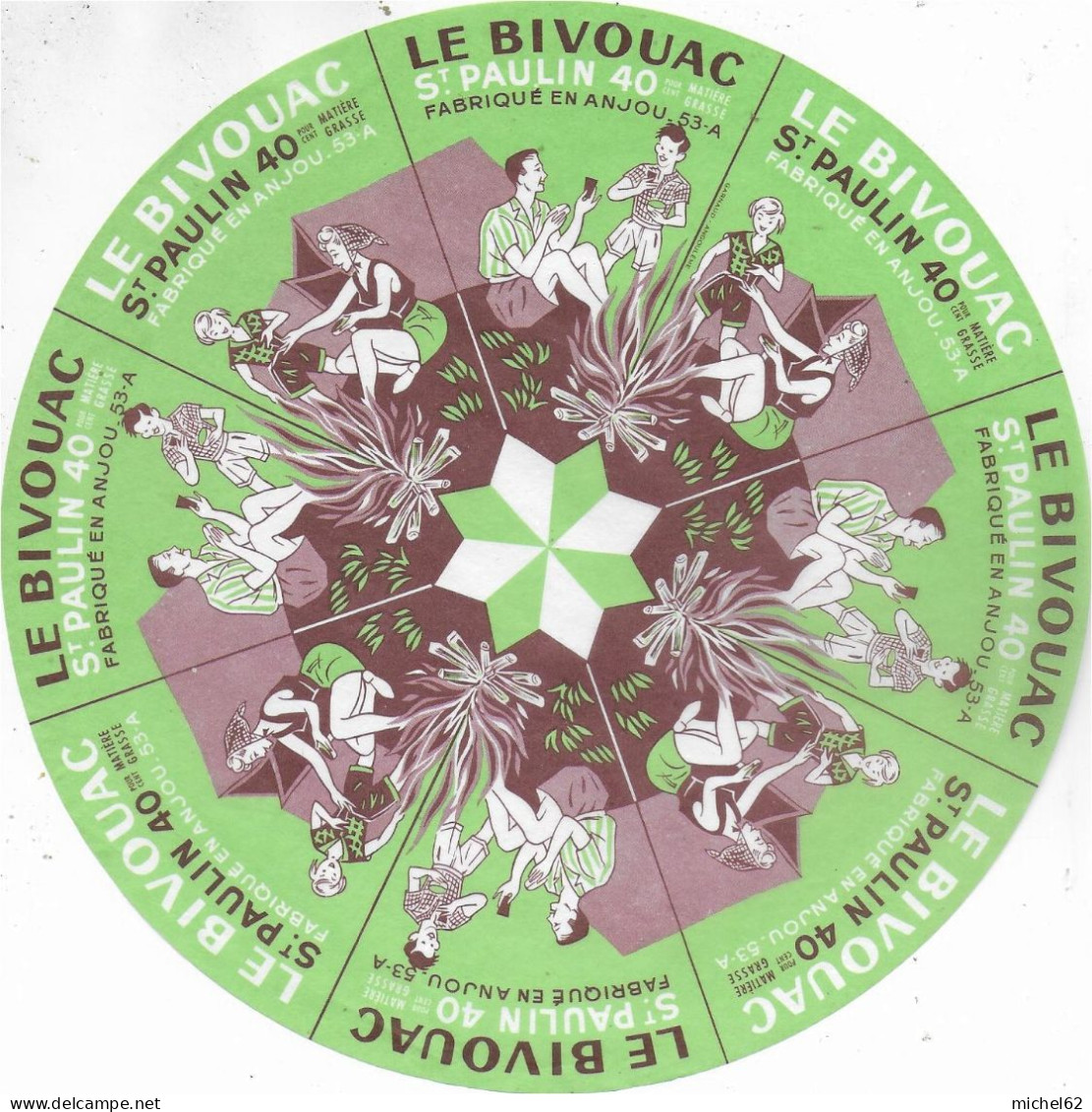 ETIQUETTE  DE  FROMAGE Neuve     SAINT PAULIN  Le Bivouac Anjou 40 % - Fromage