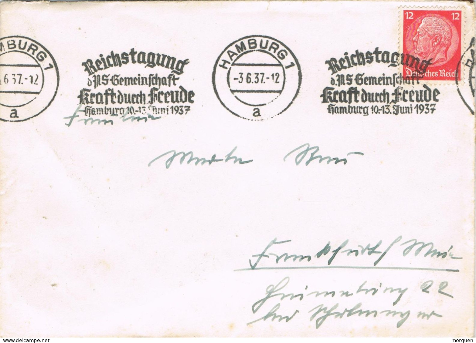 53958. Carta HAMBURG (Alemania Reich) 1937. Fechador REICHSTAGUNG - Lettres & Documents