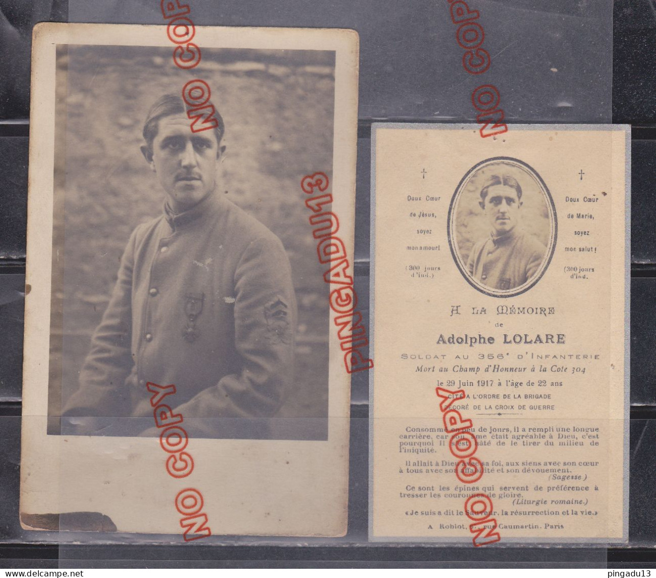 Carte-photo Plus Faire-part Décès WW1 Soldat 356 E Rgt D'infanterie Mort Cote 304 Le 29 Juin 1917 Plus Photos - 1914-18