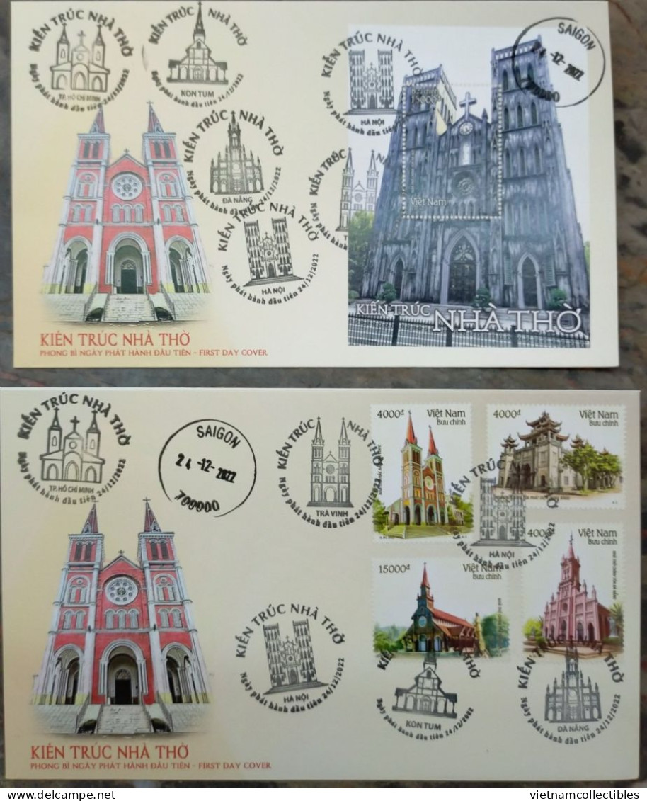 FDC Viet Nam Vietnam Covers With Perf Stamps & Souvenir Sheet 2022 : Church Architecture (Ms1169) - Viêt-Nam
