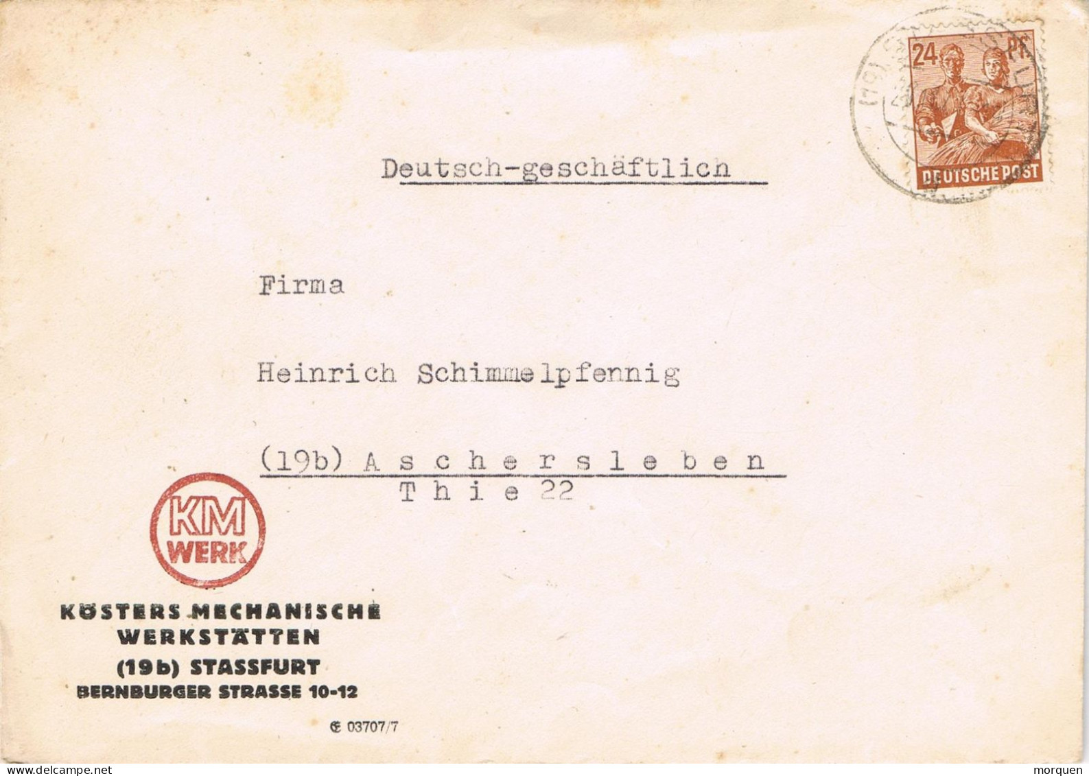 53959. Carta STASSFURT (Alemania Zone A.A.S) 1947. Ocupation Anglo Americana Sovietica - Brieven En Documenten