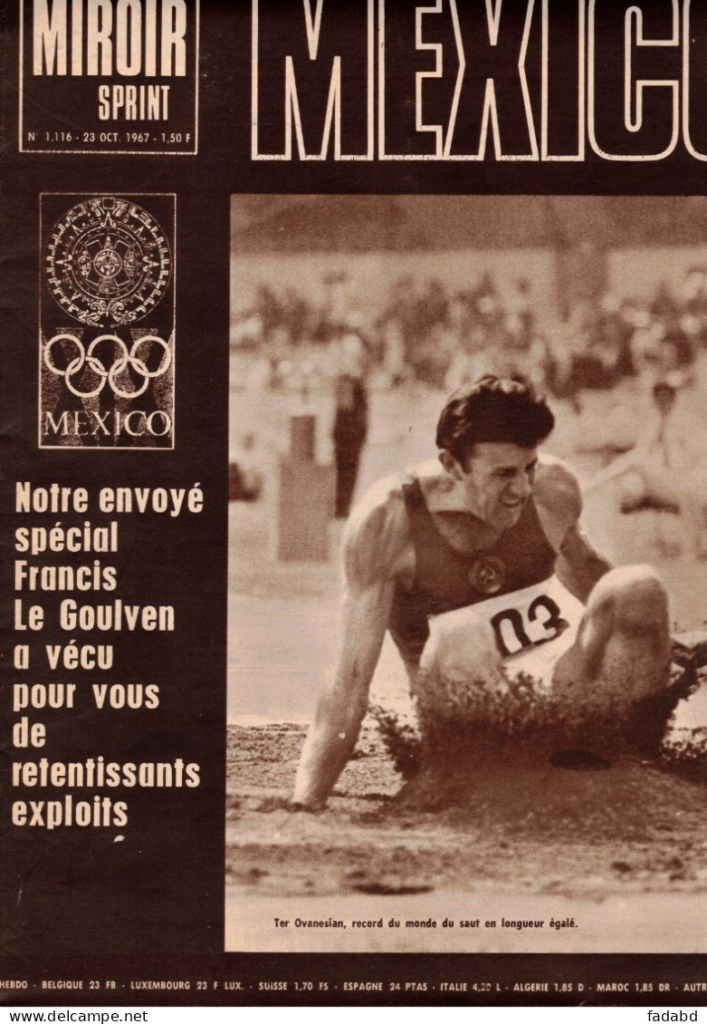 MIROIR SPRINT N° 1116 23 OCTOBRE 1967 MEXICO DR DUMAS PARLE DU DOPING RUGBY TOULON HERRERO LOMBARDIE BITOSSI - Sport