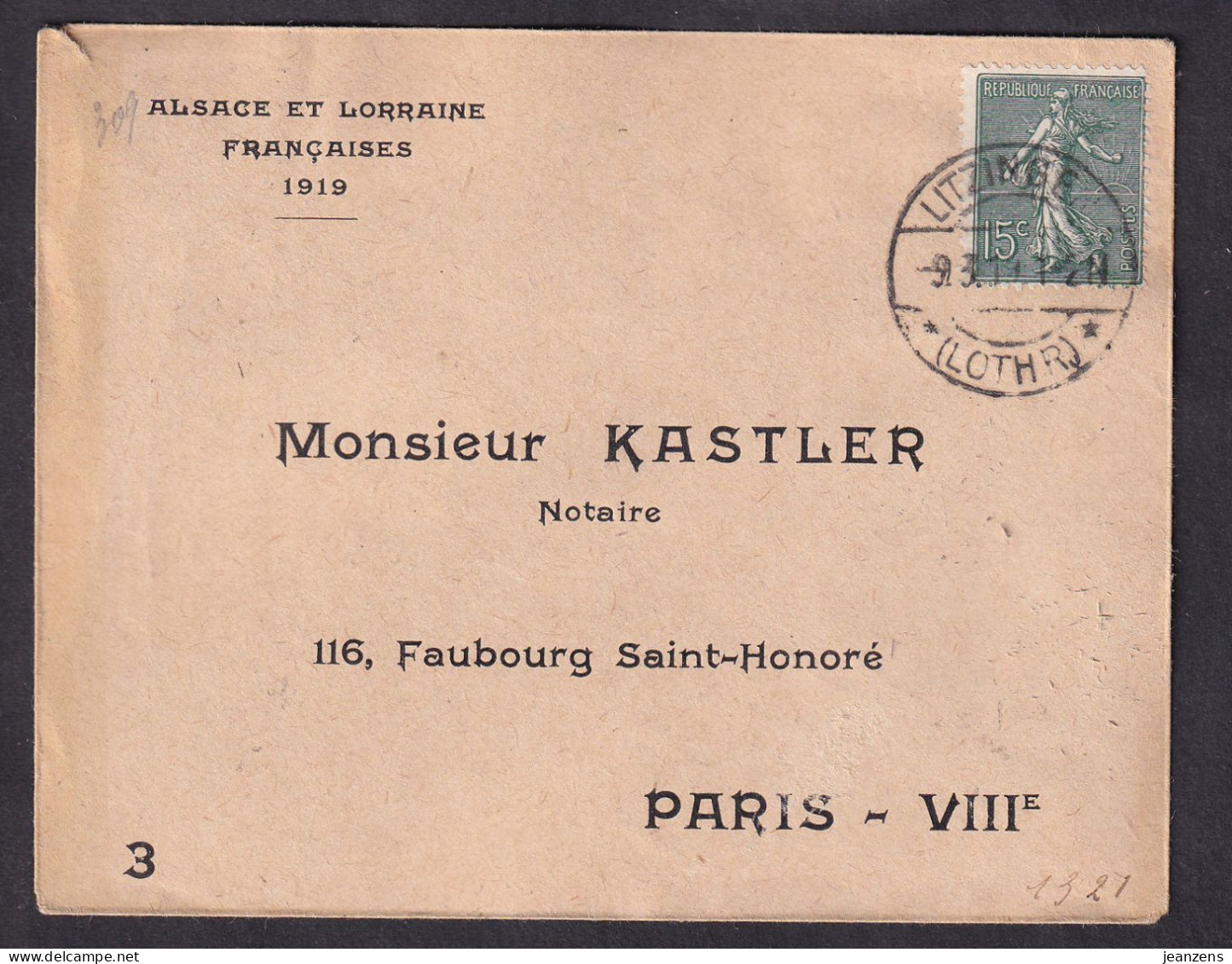 2 Lettres ʘ 1919 Aff 15c Semeuse Lignée -> Paris - Posttarife